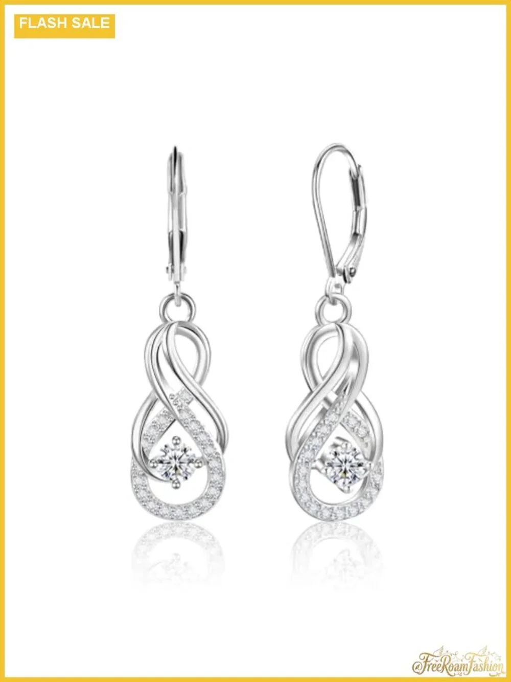 Silver Plated Infinity Leverback Dangle Earrings with Cubic Zirconia